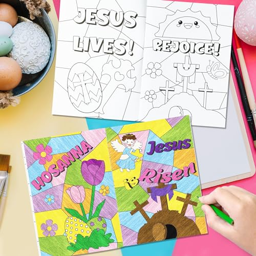 ANGOLIO Easter Geometry Coloring Books - 24Pcs Jesus Lives Christain Color Booklet Bulk with Hosanna Bible DIY Art Drawing Book for Easter Basket Stuffers Religious VBS Sunday School Classroom Rewards - style: Easter Geometry