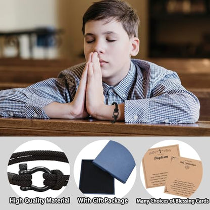 Baptism Gifts for Boys,Braided Rope Cross Bracelet for Kids,First Communion Gifts Boys Christian Christening Graduation - color: Style8