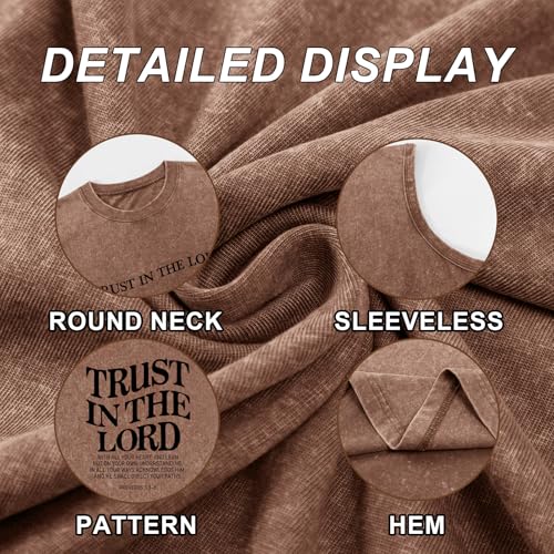 Mens Christian Tank Tops Trust in The Lord God Jesus Religious Faith Bible Verse Shirts Graphic Acid Wash Gym Tees - color: Coffee, size: Medium