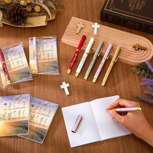 40 Pcs/20 Sets Christian Gifts for Women - 20 Mini Bible Verse Notebooks 20 God Bless You Pens, Mothers Day Church Welcome Gifts Bulk Inspirational Christian Notebook Religious Ballpoint Pen Gift