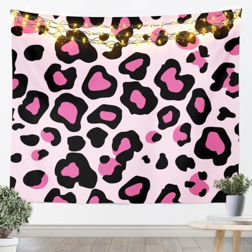 Erosebridal Pink Black Leopard Tapestry 51x59,African Cheetah Print Tapestry For Bedroom Aesthetic,Farmhouse Rustic Tapestries,Wild Animal Skin Wall Hanging - color: Black Pink Leopard, size: 59.1"L x 51.2"W