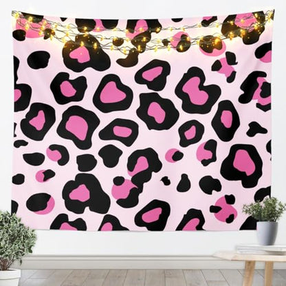 Erosebridal Pink Black Leopard Tapestry 59x82,African Cheetah Print Tapestry For Bedroom Aesthetic,Farmhouse Rustic Tapestries,Wild Animal Skin Wall Hanging - color: Black Pink Leopard, size: 82.7"L x 59.1"W