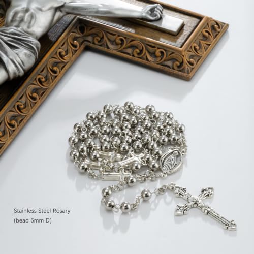 BC Catholic 12"H Crucifix Jesus Wall Cross with Stainless Steel Rosary - size: 12"L x 7.1"W