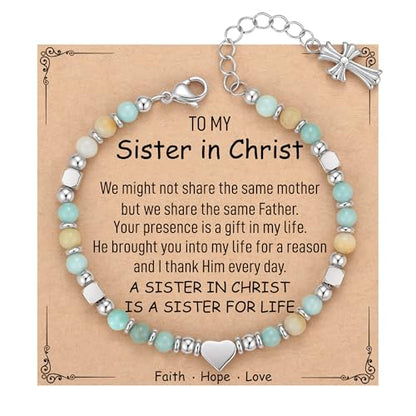 TONY & SANDY Christian Gifts for Women, Religious Cross Bracelet Faith Jewelry, Confirmation Baptism Christmas Birthday Gifts for Women, Unique Gifts for Teens Girls Kids Adults - style: Sister in Christ