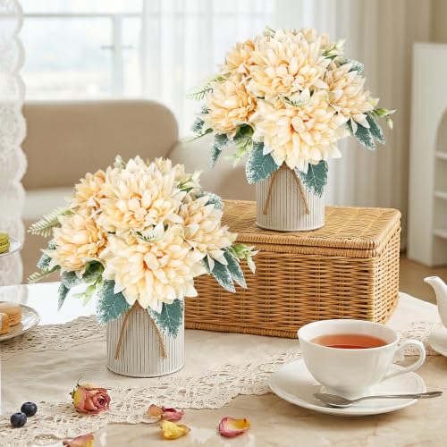 6 Set Pre-Made Flower Table Centerpieces (Champagne, 6 X Dahlias Table Centerpieces) - color: Champagne, size: 6 X Dahlias Table Centerpieces
