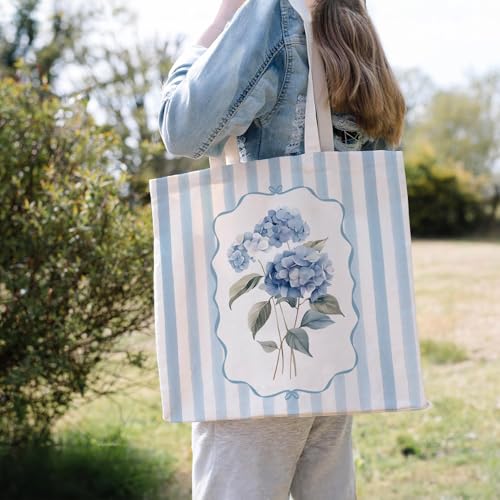 Christian-Flowers-Inspirational Motivational Gifts Canvas Tote Bag for Women,Reusable Shopping Grocery Bags - color: Floral -Hydrangea