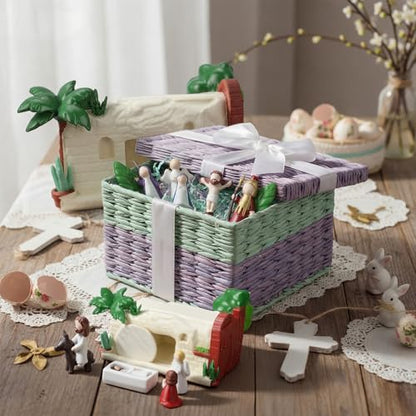 Novabright 14 Pcs Religious Easter Decorations Tells The Story of Easter, Resin Jesus Resurrection Scene Empty Tomb Holy Week Gifts He is Risen Storytelling Figurines for Christian Table Centerpiece