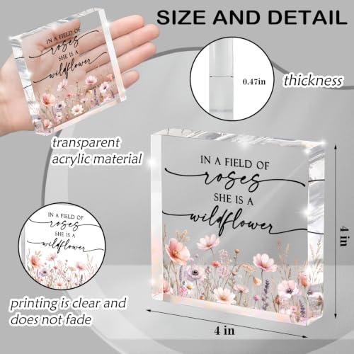 Wildflower Desk Decor Sign, Inspirational Decorations- In A Field of Roses She is A Wildflower- Decor for Toddler Girls Bedroom Playroom, Birthday Christian Gifts for Girls Women - color: wildflower