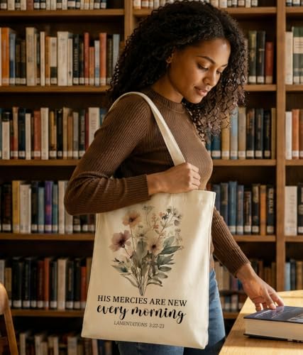 Christian Bible Verse Tote Bag for Women Faith Church - color: Mercies