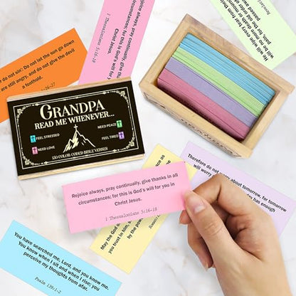 Personalized Grandpa Bible Verse Box with 150 Color-Coded Scripture Cards, Custom Name Prayer Box with Wooden Pocket Cross, Christian Gift for Grandpa, Christmas, Father’s Day - color: Grandpa