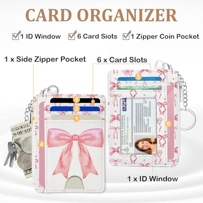 Pink Bow Credit Card Holder Wallet, Slim RFID Blocking Card Case - color: Bow