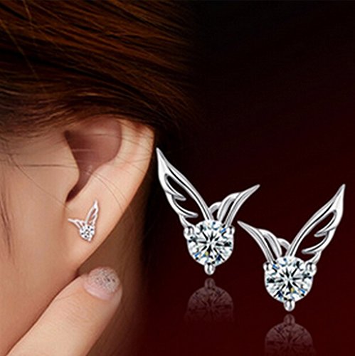 Crystalline Azuria Angel Wings Stud Earrings with White Crystals 18K White Gold Plated for Women
