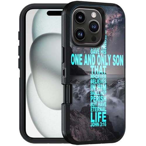 for iPhone 16 Pro Max Case, Military Grade Heavy Duty 3-Layer Shockproof Drop Full-Body Protective Phone Cover for iPhone 16 Pro Max (6.9" 2024), Christian Cross Bible Verse Quote John 3:16 - color: Christian Cross Bible Verse Quote John 3:16, size: iPhon
