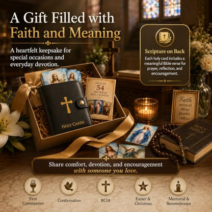 Catholic Prayer Card Holder, 54 Holy Cards with Scripture - color: Red