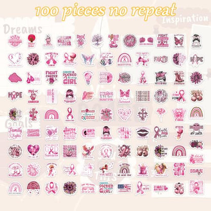 100 Pcs Breast Cancer Awareness Stickers, Pink Ribbon Support Decals - color: Breast Cancer Awareness