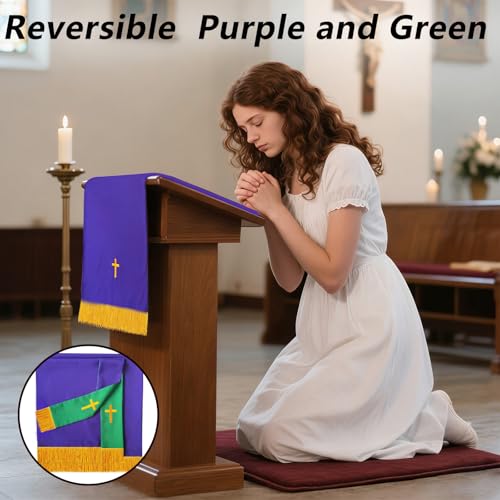 3-Piece Church Parament Set, Reversible Pulpit & Communion Linens - color: Purple and Green