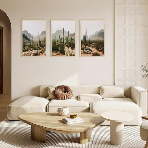YUFEIART 3 Piece Green Sonoran Cactus Framed Wall Art Set of 3 12x16 - color: Green Cactus, size: 12x16 Framed