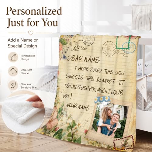 Personalized Blanket Gift for Wife, Custom Photo Living Room Throws - color: Green