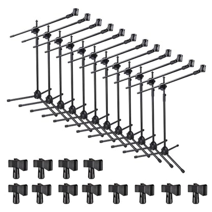 AW 12pcs Boom Mic Stand Floor Adjustable Height Mic Tripod Stand w/ 2 Mic - color: Black-2 Mic Clips, size: 12 pcs