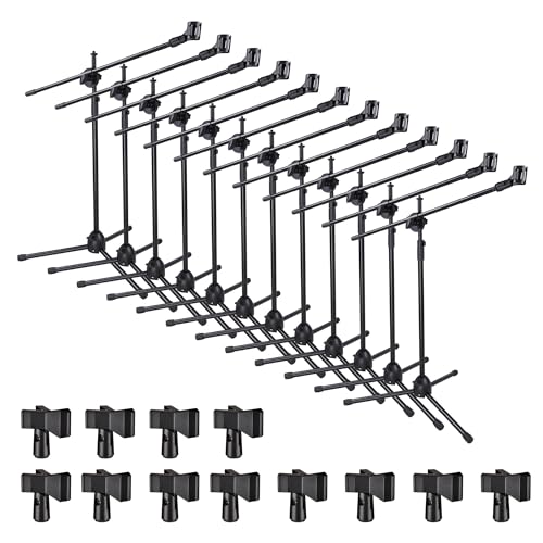 AW 12pcs Boom Mic Stand Floor Adjustable Height Mic Tripod Stand w/ 2 Mic - color: Black-2 Mic Clips, size: 12 pcs