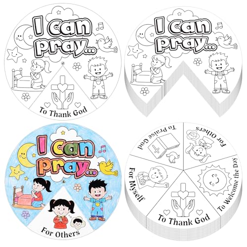 Glenmal 24 Pack 9" Color Your Own When Can I Pray Cardstock Wheels Craft Kits DIY Activity for Learning Creativity Make Your Own Prayer Jesus Coloring Wheel Cards Sunday School DIY Art Activities Gift - style: When Can I Pray