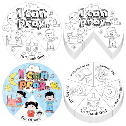 Glenmal 24 Pack 9" Color Your Own When Can I Pray Cardstock Wheels Craft Kits DIY Activity for Learning Creativity Make Your Own Prayer Jesus Coloring Wheel Cards Sunday School DIY Art Activities Gift - style: When Can I Pray