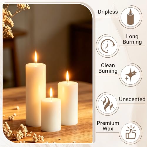 18-Pack Ivory White Pillar Candles Bulk Set, 2 x 3/4/6 Inch 3 Size - size: 2 x 3/4/6 Inch