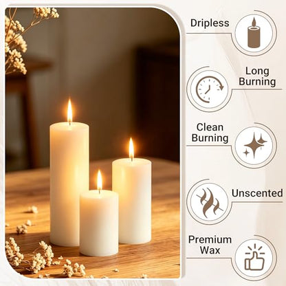 18-Pack Ivory White Pillar Candles Bulk Set, 2 x 3/4/6 Inch 3 Size - size: 2 x 3/4/6 Inch