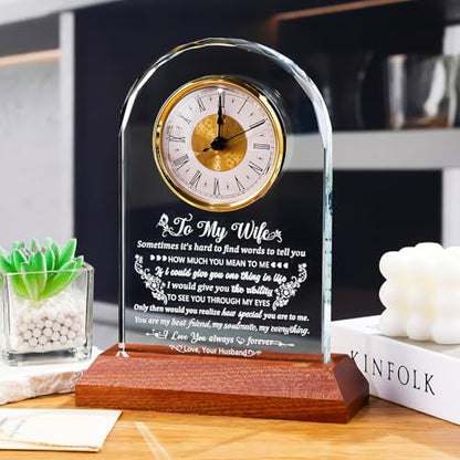 Arikyrist Glass Clock Gifts for Wife from Husband with Wooden Light Base - color: Wife