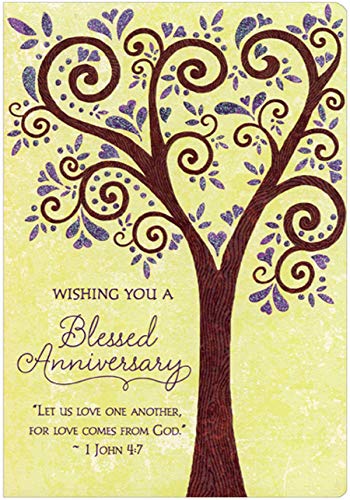 Designer Greetings Tree with Swirling Branches and Heart Shaped Leaves Die Cut Religious Marriage : Wedding Anniversary Congratulations Card for Couple