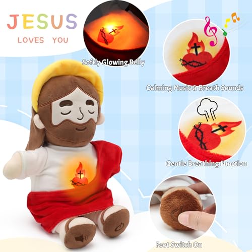 15" Soothing Jesus Plush Toys that Breathes, Light up Plush of God - color: Red