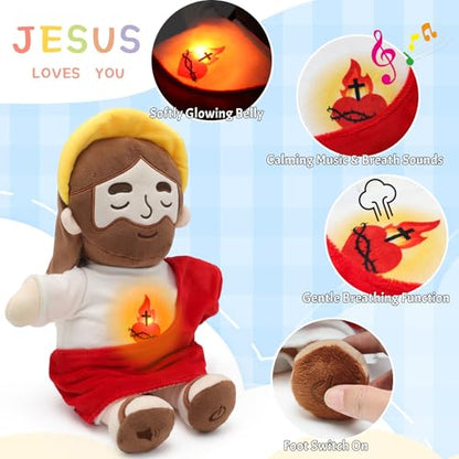 15" Soothing Jesus Plush Toys that Breathes, Light up Plush of God - color: Red