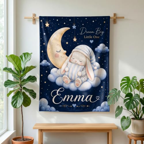 Personalized Baby Blanket With Name, Custom Baby Blankets Gift for Boy Girl - color: Night Navy, size: Bunny