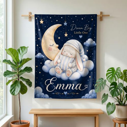 Personalized Baby Blanket With Name, Custom Baby Blankets Gift for Boy Girl - color: Night Navy, size: Bunny