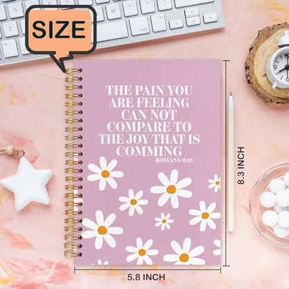Pink Floral Christian Spiral Journal Notebook 5.5x8.3in, Romans 8:18 Bible Scripture Journal, Inspirational Christian Notebooks for Note Taking, Religious Hardcover Notebook - color: Pink-floral Christian