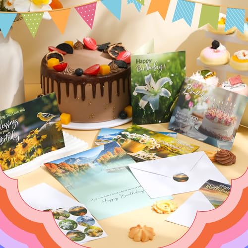 Gersoniel 24 Pack Religious Christian Birthday Cards Bulk,Scenic Style - style: Scenic Style