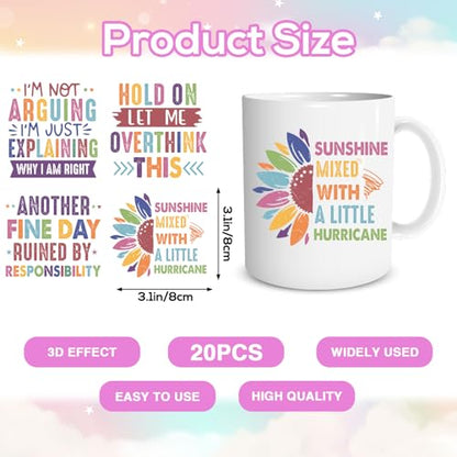 20 Sheets Funny Sarcastic UV DTF Cup Wrap Transfer Decals for Mug - style: Colorful Sarcastic