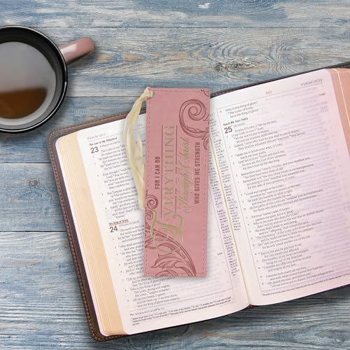 Christian Art Gifts Faux Leather Bookmark: Everything Through Christ - color: Pink/Through Christ