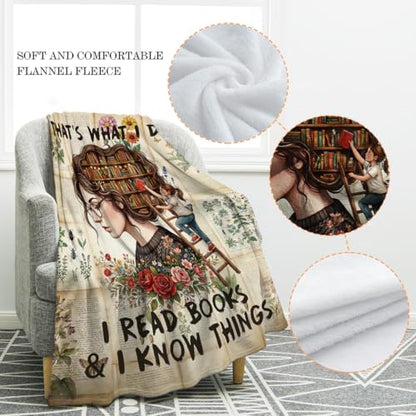 Jekeno Book Lover Gifts Blanket Floral Bookshelf Throw Blanket - color: Book Lover, size: 50x60 Inch