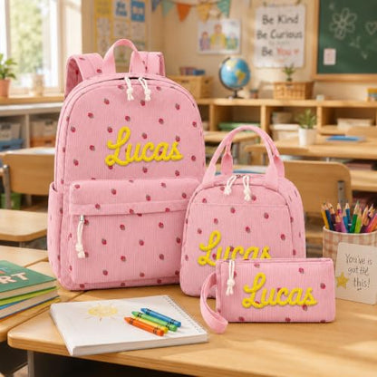 Personalized Backpack for Girls Boys, Custom Name Toddler Backpack - color: Strawberries Pink