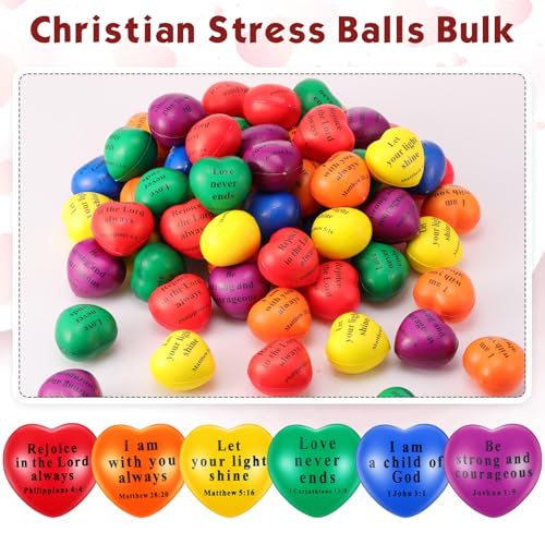 48 Pcs Christian Heart PU Foam Balls Bulk, Bible Quote Foam