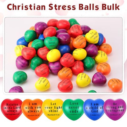 48 Pcs Christian Heart PU Foam Balls Bulk, Bible Quote Foam