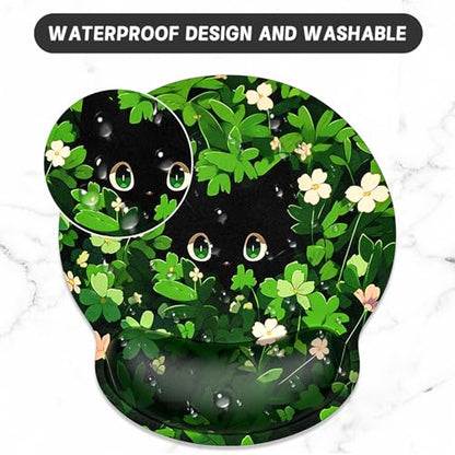 ITNRSIIET Ergonomic Mouse Pad with Wrist Support Wrist Rest Smooth Surface Non-Slip Rubber Base Comfortable Office Supplies Pain Relief, 9.8 x 9.1 inches, Green Leave Cat - color: Green Leave Cat