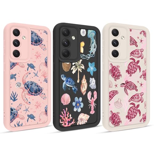 3 Pack Summer Sea Turtle Marine Life Phone Case for Samsung Galaxy A14 5G 6.6", Aesthetic Pink Coral Reef Blue Flower Shell Conch Pattern Phone Cases Soft TPU Protective Cover for Women Girls - color: Turtle, size: for Samsung Galaxy A14 5G
