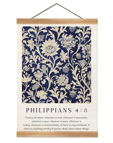 ZTGDA Inspirational Scripture Wall Art Poster,Christian Bible Verse Wall Poster with Solid Frame,Vintage Canvas Hanging Wall Art Decor for Bedroom, Living Room, and Office12x16inch (Philippians 4:8) - color: Philippians 4:8