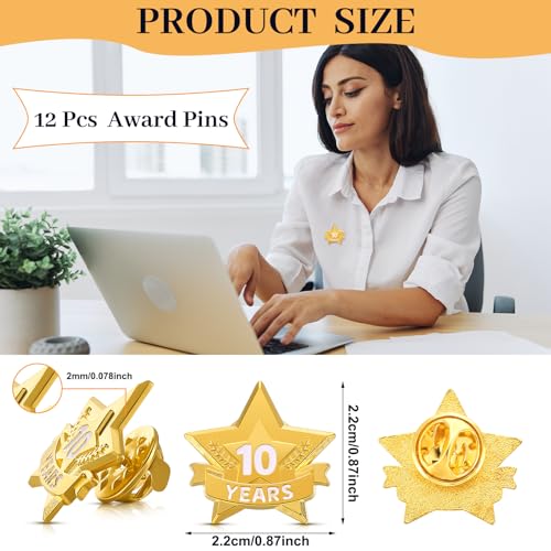 Tigeen 12 Pcs Year Service Reward Pins Star Enamel Pins, 10 Years - style: 10 Years
