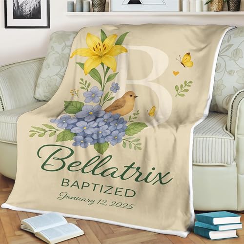 Baby Blankets For Boys Customized Name, Personalized Baptism Blanket For Baby Girl Or Boy Custom Name, Date & Floral Initial Christening Gift From Godparents, Godfather Blanket, Newborn Boy Gift, Sof - color: #Ver6