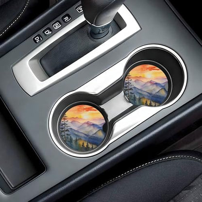Mountains Blue Ridge Car Cup Holder Coasters 2 Pack 2.63" for Women - color: Yellow