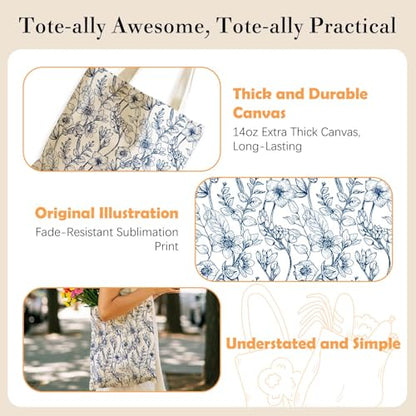 Aesthetics Canvas Tote Bag - Art Design Gift for Women, Reusable Purse Tote Bag with Inner Zip Pocket - style: Blue Toilet