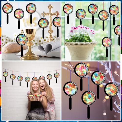 Motipuns 32 Sets Suncatcher Craft Kits for Kids, Magnify Glass Tissue Paper - style: VBS Sunday School